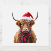 Boho Xmas Christmas Highland Cow T-Shirt (2) スパークリングワインラベル (シングルラベル)