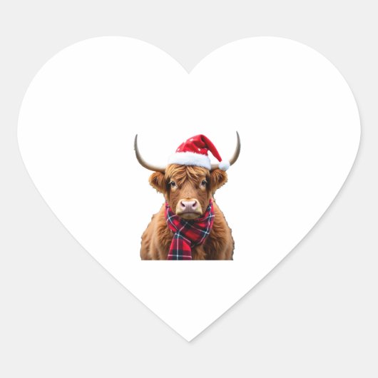 Boho Xmas Christmas Highland Cow T-Shirt (2) ハートシール (正面)