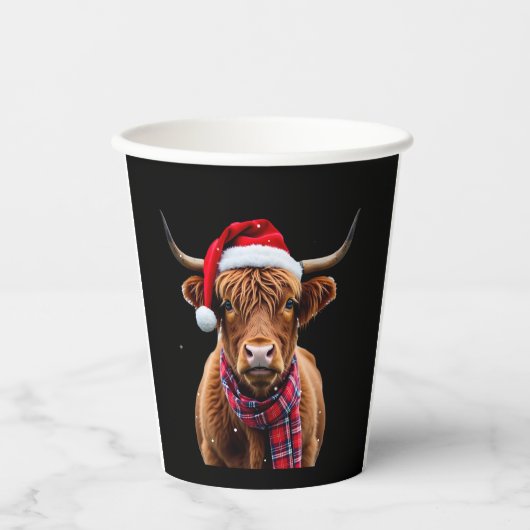 Boho Xmas Christmas Highland Cow T-Shirt (2) 紙コップ (正面)