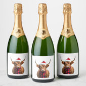 Boho Xmas Christmas Highland Cow T-Shirt (3) スパークリングワインラベル (ボトル)