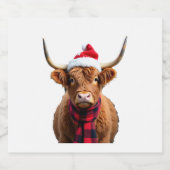 Boho Xmas Christmas Highland Cow T-Shirt (3) スパークリングワインラベル (シングルラベル)