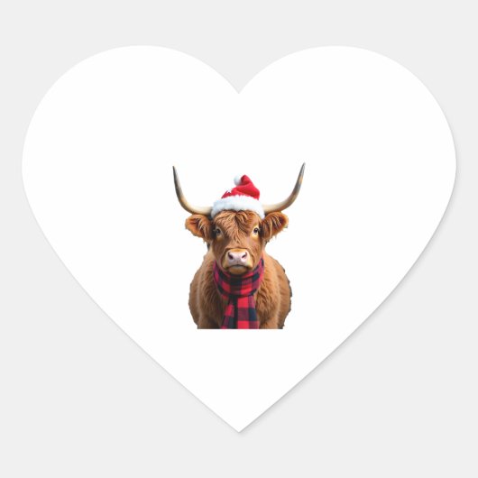 Boho Xmas Christmas Highland Cow T-Shirt (3) ハートシール (正面)
