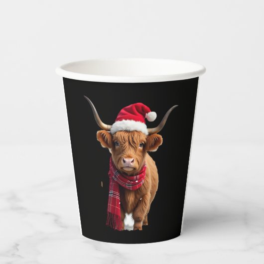 Boho Xmas Christmas Highland Cow T-Shirt (3) 紙コップ (正面)