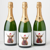 Boho Xmas Christmas Highland Cow T-Shirt (4) スパークリングワインラベル (ボトル)