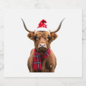 Boho Xmas Christmas Highland Cow T-Shirt (4) スパークリングワインラベル (シングルラベル)