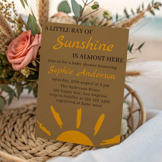 Boho Yellow A Little Ray of Sunshine Baby Shower 招待状