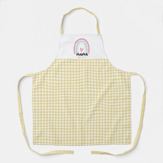 Boho Yellow Gingham Custom Mama Est. Year keepsake エプロン (正面)
