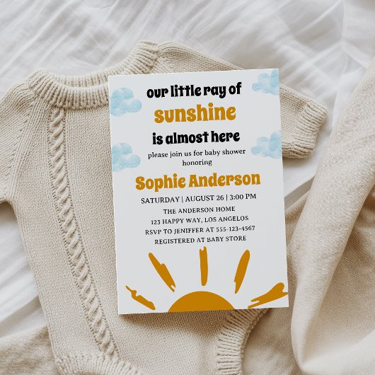 Boho Yellow Little Ray Of Sunshine Baby Shower 招待状