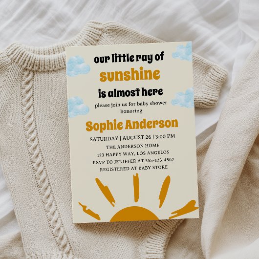 Boho Yellow Little Ray Of Sunshine Baby Shower 招待状