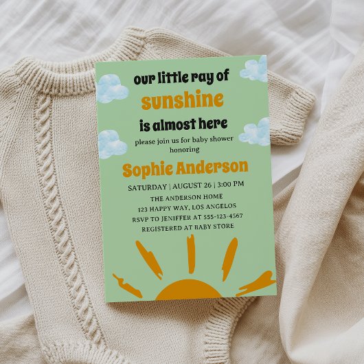 Boho Yellow Little Ray Of Sunshine Baby Shower 招待状