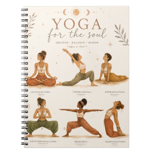 Boho Yoga Frauen Aquarell Design - Yogaposen ノートブック (正面)