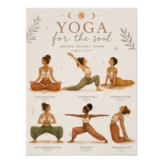 Boho Yoga Poster im Aquarellstil – Erdtöne ポスター (正面)