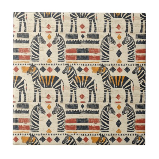 Boho Zebra Tribal Safari Pattern タイル (正面)