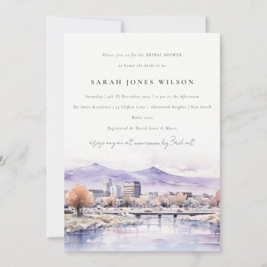 Boise, Idaho Watercolor Landscape Bridal Shower 招待状 (正面)