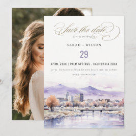 Boise, Idaho Watercolor Landscape Photo Wedding セーブザデート