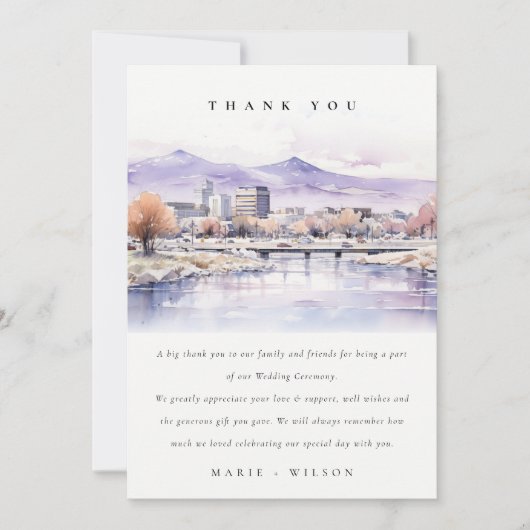 Boise, Idaho Watercolor Landscape Wedding サンキューカード (正面)