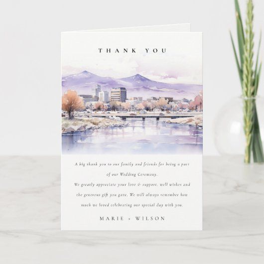Boise, Idaho Watercolor Landscape Wedding サンキューカード (正面)