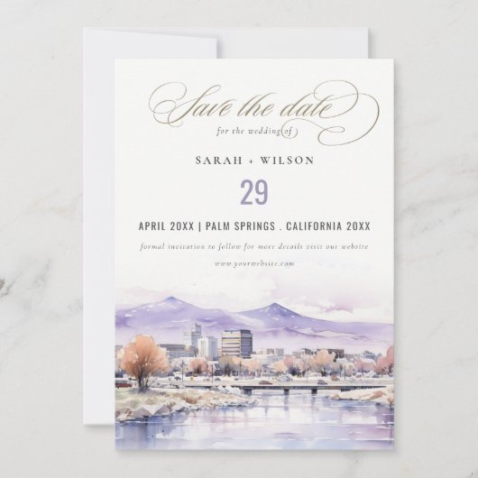 Boise, Idaho Watercolor Landscape Wedding セーブザデート (正面)