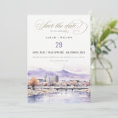 Boise, Idaho Watercolor Landscape Wedding セーブザデート (スタンド正面)