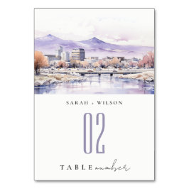 Boise, Idaho Watercolor Landscape Wedding テーブルナンバー