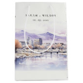 Boise, Idaho Watercolor Landscape Wedding ミディアムペーパーバッグ (正面)