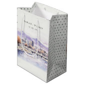 Boise, Idaho Watercolor Landscape Wedding ミディアムペーパーバッグ (裏面アングル)