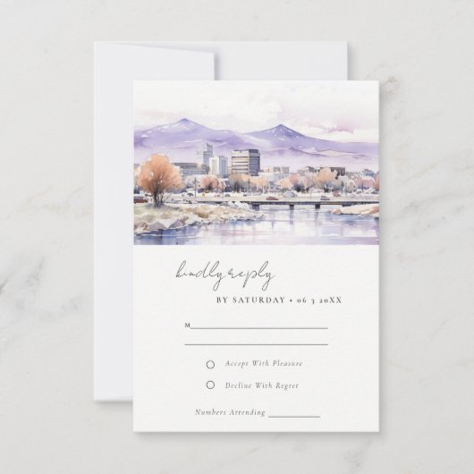 Boise, Idaho Watercolor Landscape Wedding 出欠カード (正面)
