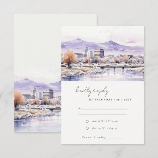 Boise, Idaho Watercolor Landscape Wedding 出欠カード (正面/裏面)