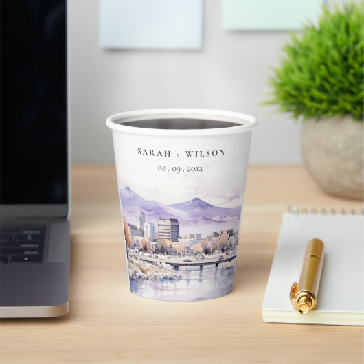 Boise, Idaho Watercolor Landscape Wedding 紙コップ (インサイチュ)