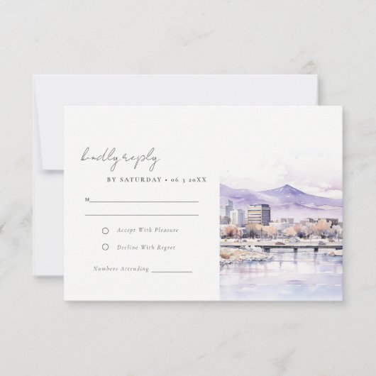 Boise, Idaho Watercolor Landscape Wedding Detail 出欠カード (正面)