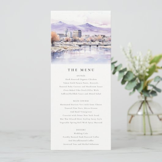 Boise, Idaho Watercolor Landscape Wedding Menu 招待状 (スタンド正面)