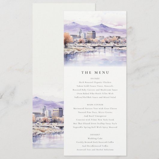 Boise, Idaho Watercolor Landscape Wedding Menu 招待状 (正面/裏面)
