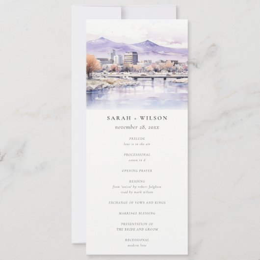 Boise, Idaho Watercolor Landscape Wedding Program 招待状 (正面)