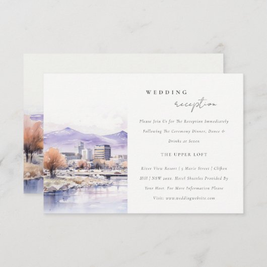 Boise Idaho Watercolor Landscape Wedding Reception エンクロージャーカード (正面/裏面)
