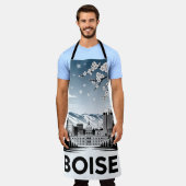 Boise Skyline Black and White Woodcut Winter  エプロン (着用した状態)
