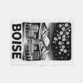 Boise Skyline Black and White Woodcut Winter  フリースブランケット (正面(横))