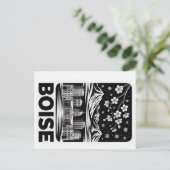 Boise Skyline Black and White Woodcut Winter  ポストカード (スタンド正面)