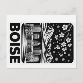 Boise Skyline Black and White Woodcut Winter  ポストカード