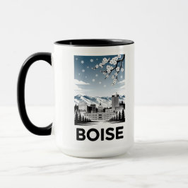 Boise Skyline Black and White Woodcut Winter  マグカップ