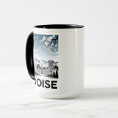 Boise Skyline Black and White Woodcut Winter  マグカップ (正面左)