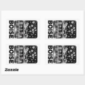 Boise Skyline Black and White Woodcut Winter  長方形シール (シート)