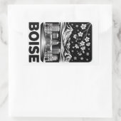 Boise Skyline Black and White Woodcut Winter  長方形シール (バッグ)