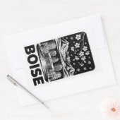 Boise Skyline Black and White Woodcut Winter  長方形シール (封筒)