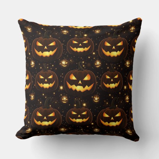 Bokeh Halloween | Glowing Jack-O’ Lantern (3) クッション (正面)