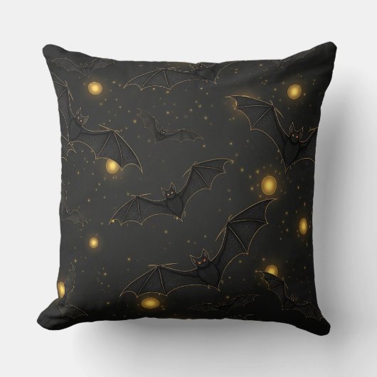 Bokeh Halloween Seamless | Flying Bats with Lights クッション (正面)