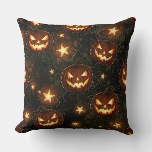 Bokeh Halloween Seamless | Glowing Jack-O’ Lantern クッション (正面)