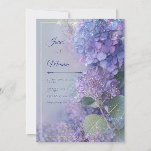Bokeh Lavender Hydrangea Ethereal Gold Frame 招待状 (正面)