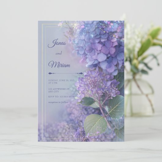 Bokeh Lavender Hydrangea Ethereal Gold Frame 招待状 (スタンド正面)