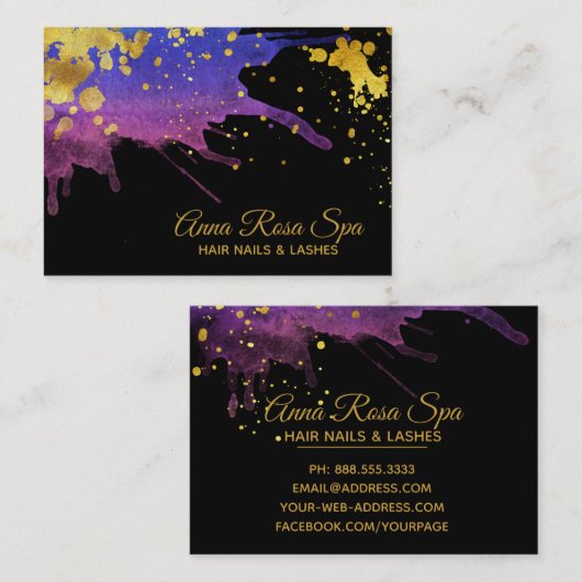 *~*Boldの紫色の抽象芸術の水彩画の金ゴールドの豪華な魅力 名刺 (正面/裏面)