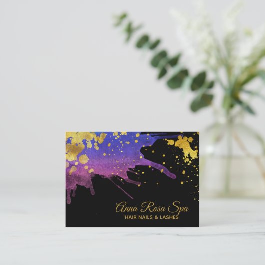 *~*Boldの紫色の抽象芸術の水彩画の金ゴールドの豪華な魅力 名刺 (スタンド正面)